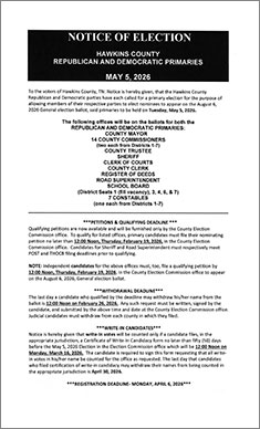 Eletion Commission Holiday Hours May 5, 2026 Election Notice